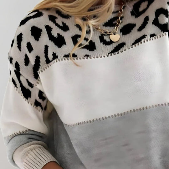 Daleyza – Colorblock Leopard Knit Sweater for Women