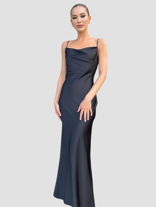 Rachael – Satin Cowl Neck Evening Gown for Women