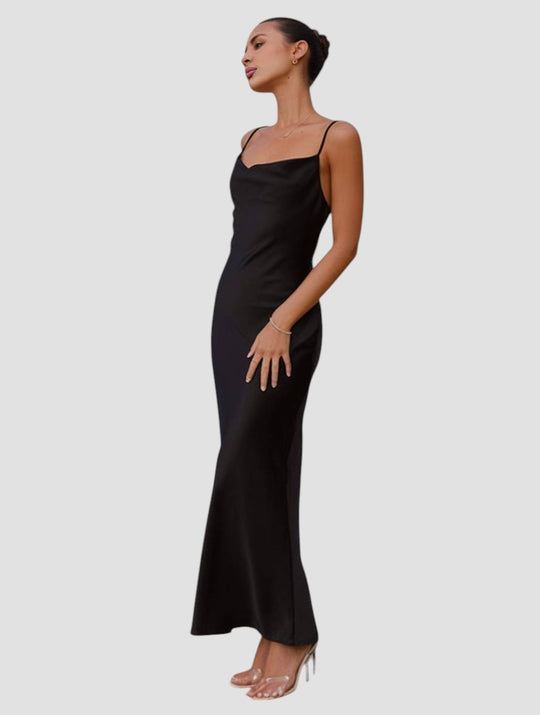 Rachael – Satin Cowl Neck Evening Gown for Women