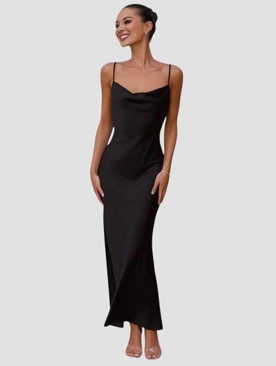 Rachael – Satin Cowl Neck Evening Gown for Women