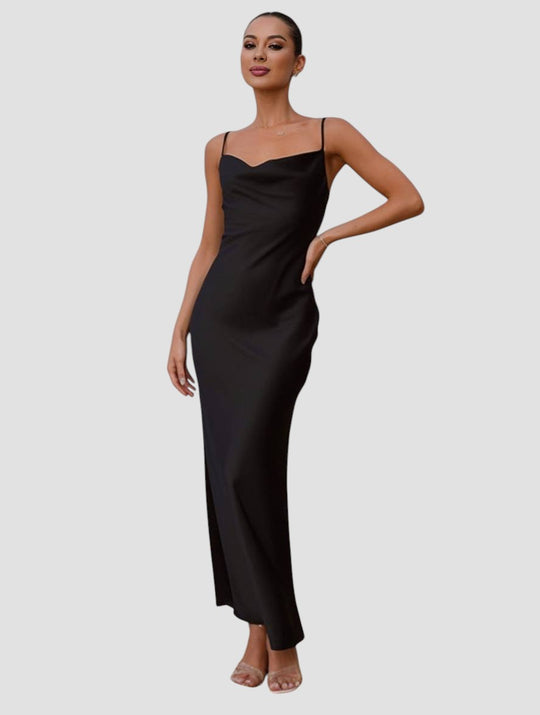 Rachael – Satin Cowl Neck Evening Gown for Women