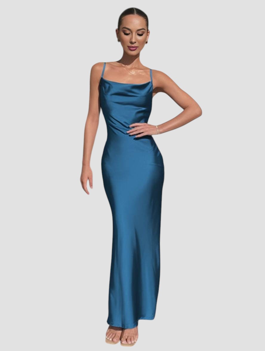 Rachael – Satin Cowl Neck Evening Gown for Women