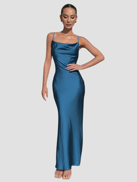Rachael – Satin Cowl Neck Evening Gown for Women