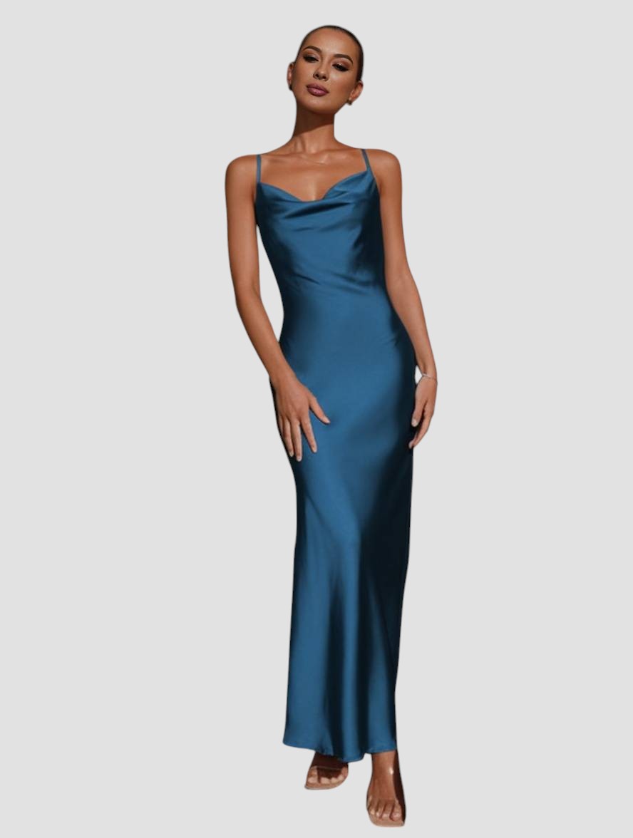 Rachael – Satin Cowl Neck Evening Gown for Women