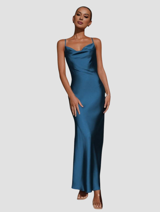 Rachael – Satin Cowl Neck Evening Gown for Women