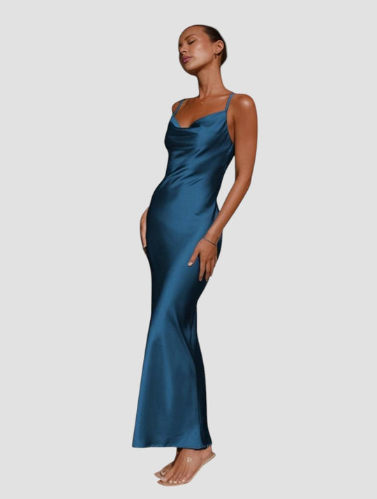 Rachael – Satin Cowl Neck Evening Gown for Women