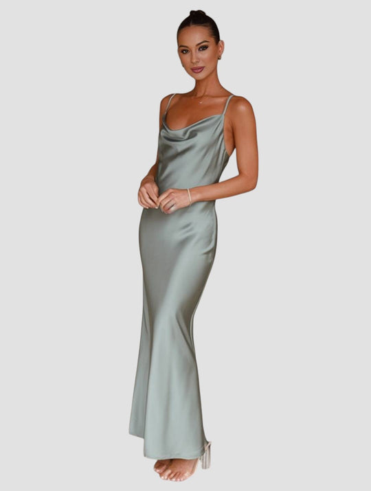 Rachael – Satin Cowl Neck Evening Gown for Women