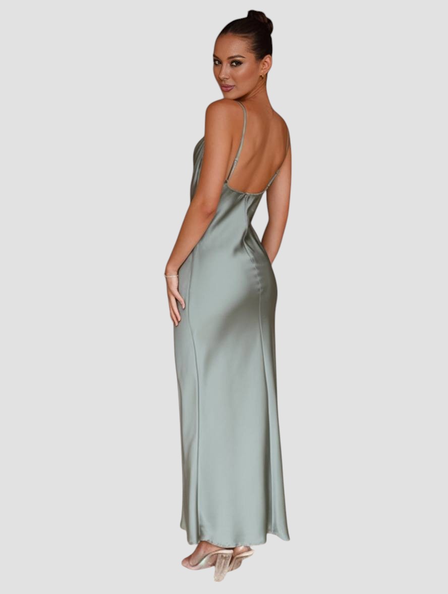 Rachael – Satin Cowl Neck Evening Gown for Women