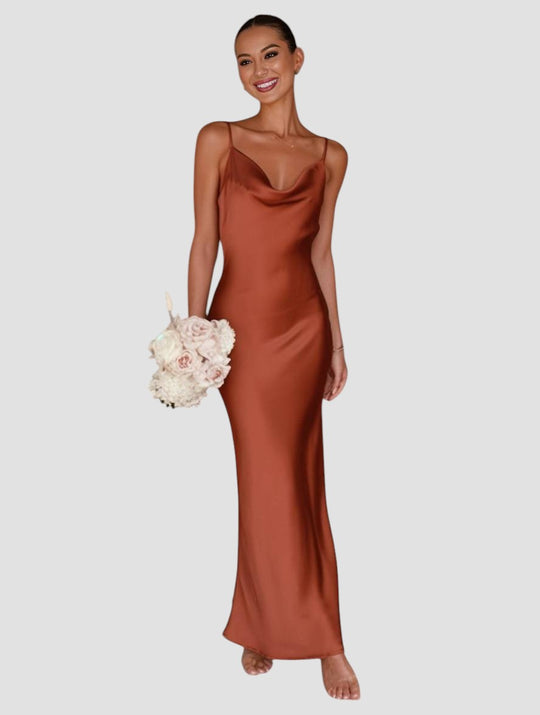 Rachael – Satin Cowl Neck Evening Gown for Women