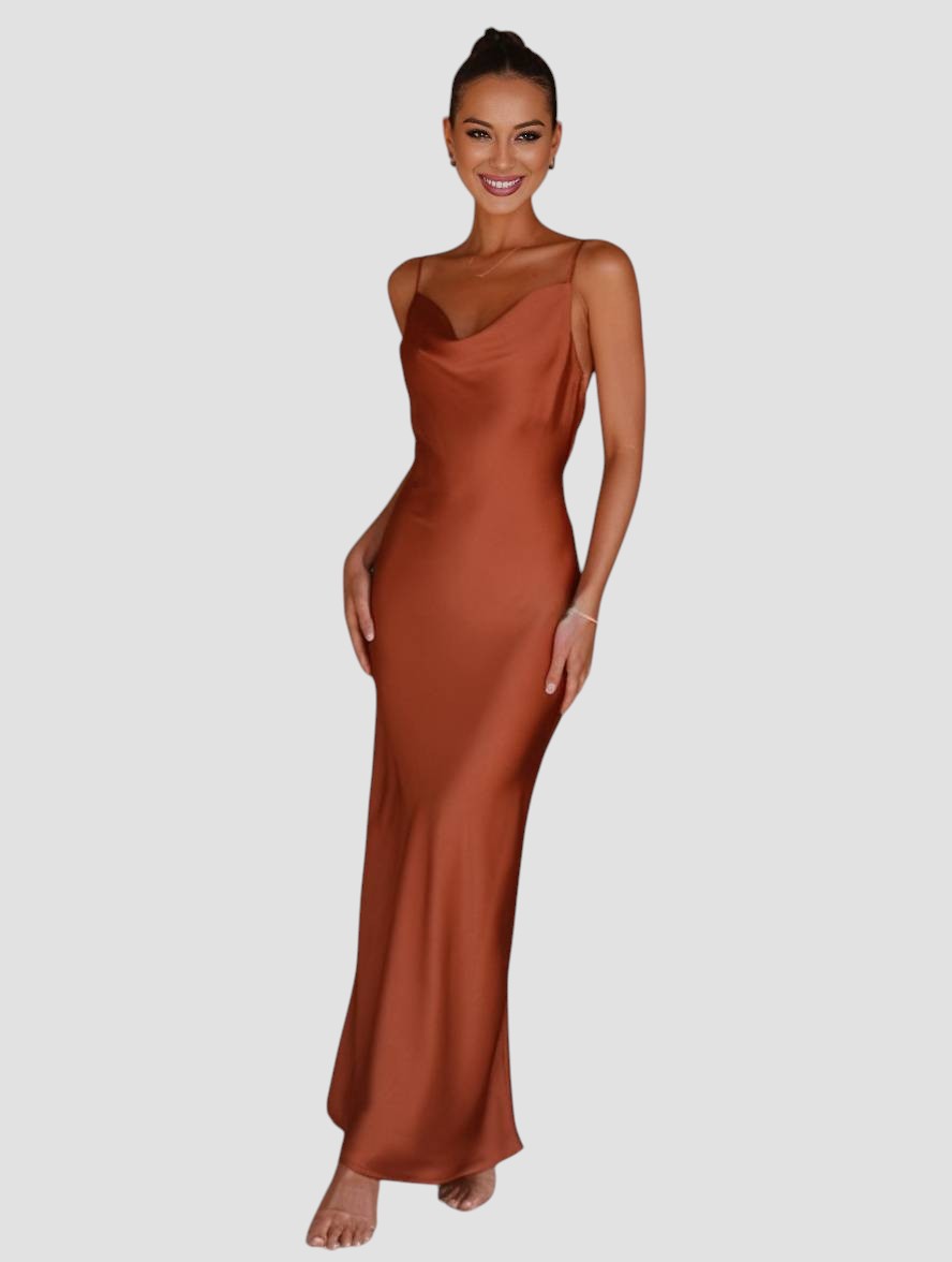 Rachael – Satin Cowl Neck Evening Gown for Women