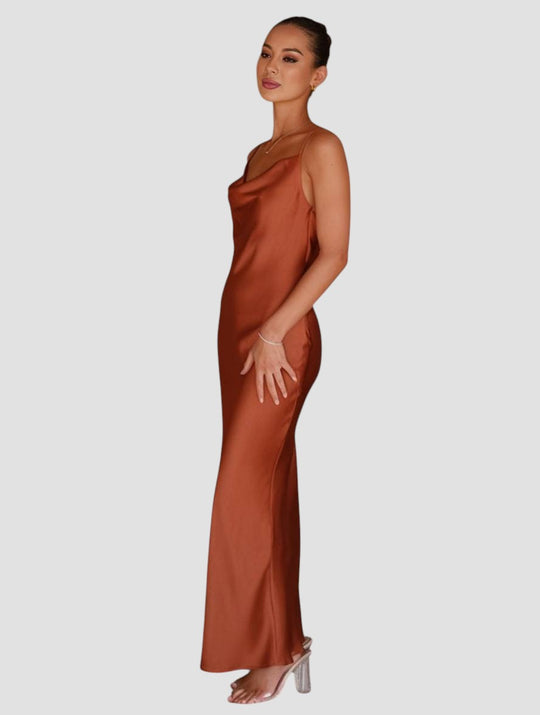 Rachael – Satin Cowl Neck Evening Gown for Women