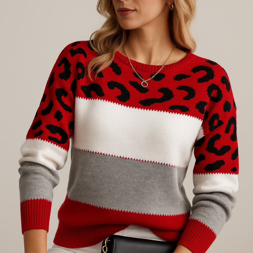 Daleyza – Colorblock Leopard Knit Sweater for Women