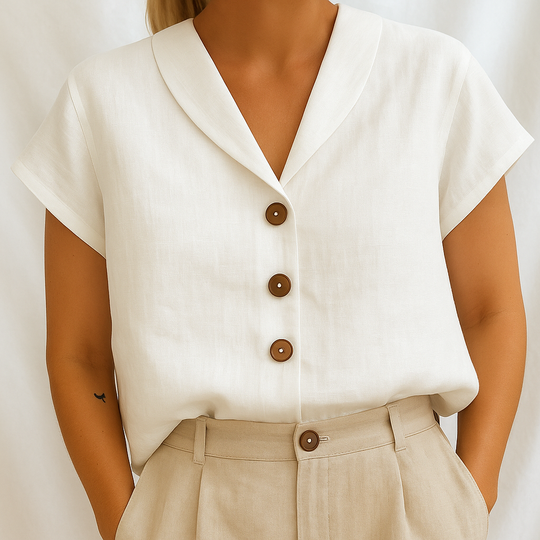 Yseline – Minimalist V-Neck Button Blouse
