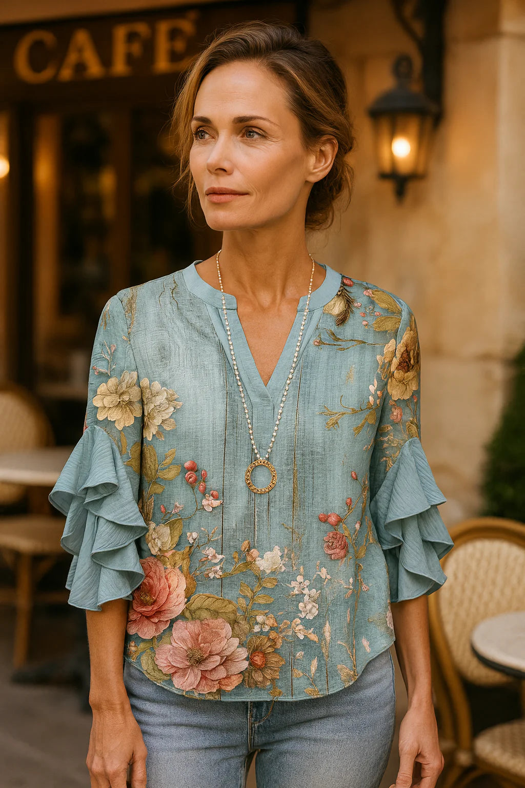 Zainab – Boho Paisley Ruffle Sleeve Blouse for Women