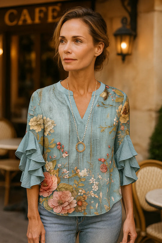 Zainab – Boho Paisley Ruffle Sleeve Blouse for Women