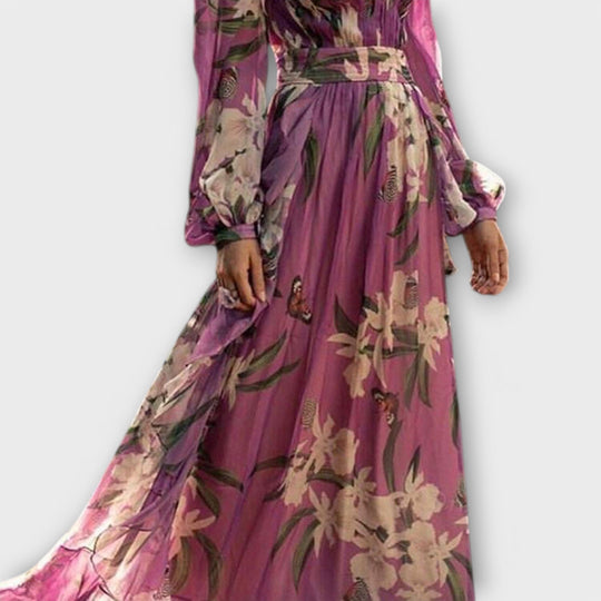 Alissara – Flowing Dress with Floral Nobility