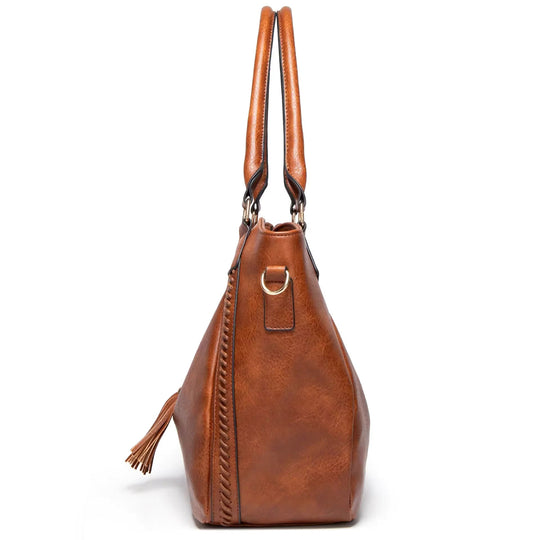 Majel – Women’s Tassel Accent Leather Tote