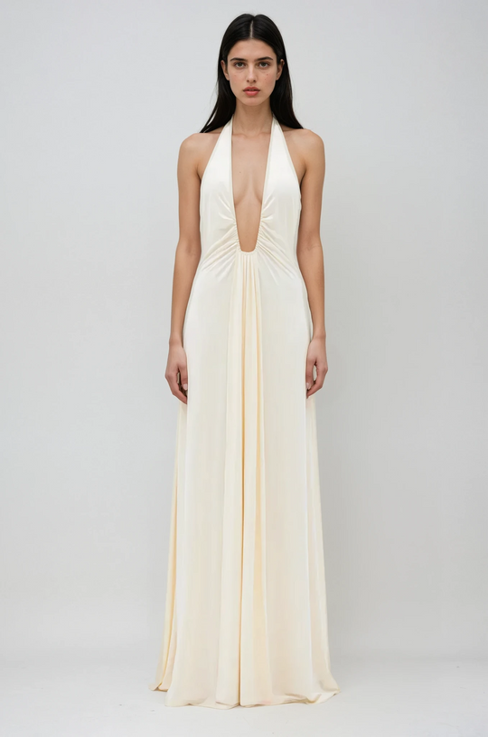 Valerie – Deep Plunge Halter Maxi Dress for Women