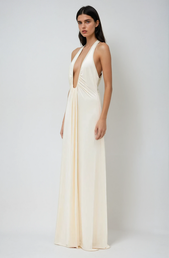 Valerie – Deep Plunge Halter Maxi Dress for Women