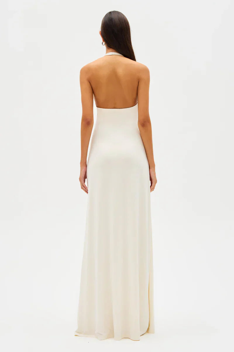 Valerie – Deep Plunge Halter Maxi Dress for Women