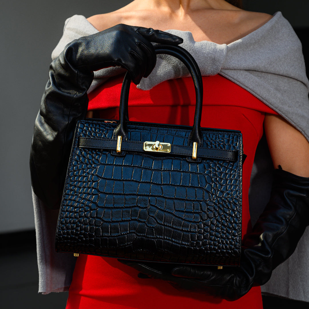Nevaeh – Classic Crocodile-Embossed Leather Handbag for Women