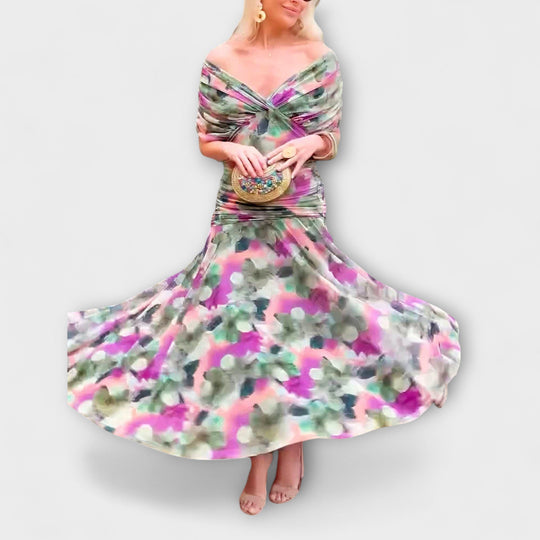Aulina – Maxi Dress with Floral Elegance and V-Neck