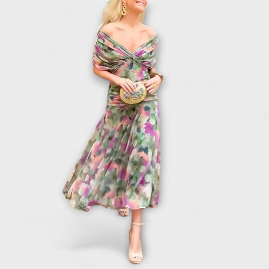 Aulina – Maxi Dress with Floral Elegance and V-Neck