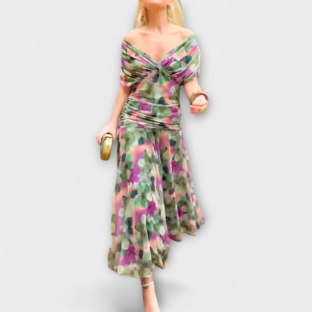 Aulina – Maxi Dress with Floral Elegance and V-Neck
