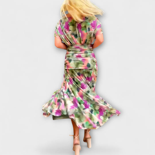 Aulina – Maxi Dress with Floral Elegance and V-Neck