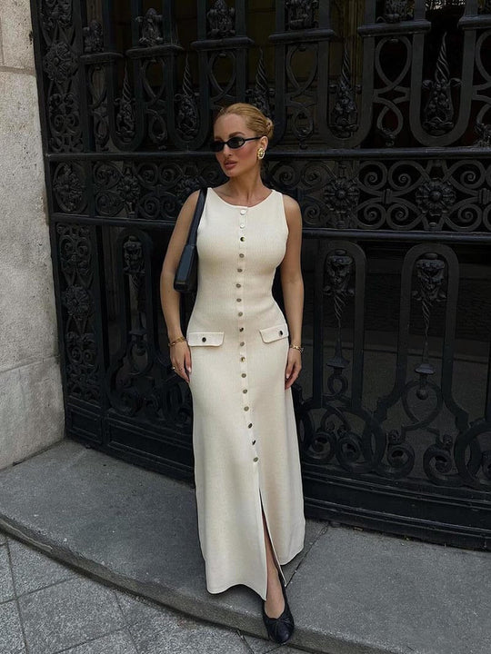 Clevara – Knit Button-Front Midi Dress for Women