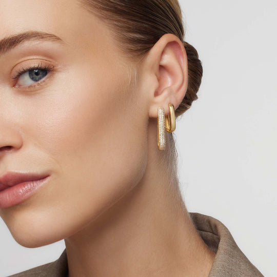 Beanie – Pave Gold Elongated Hoop Earrings