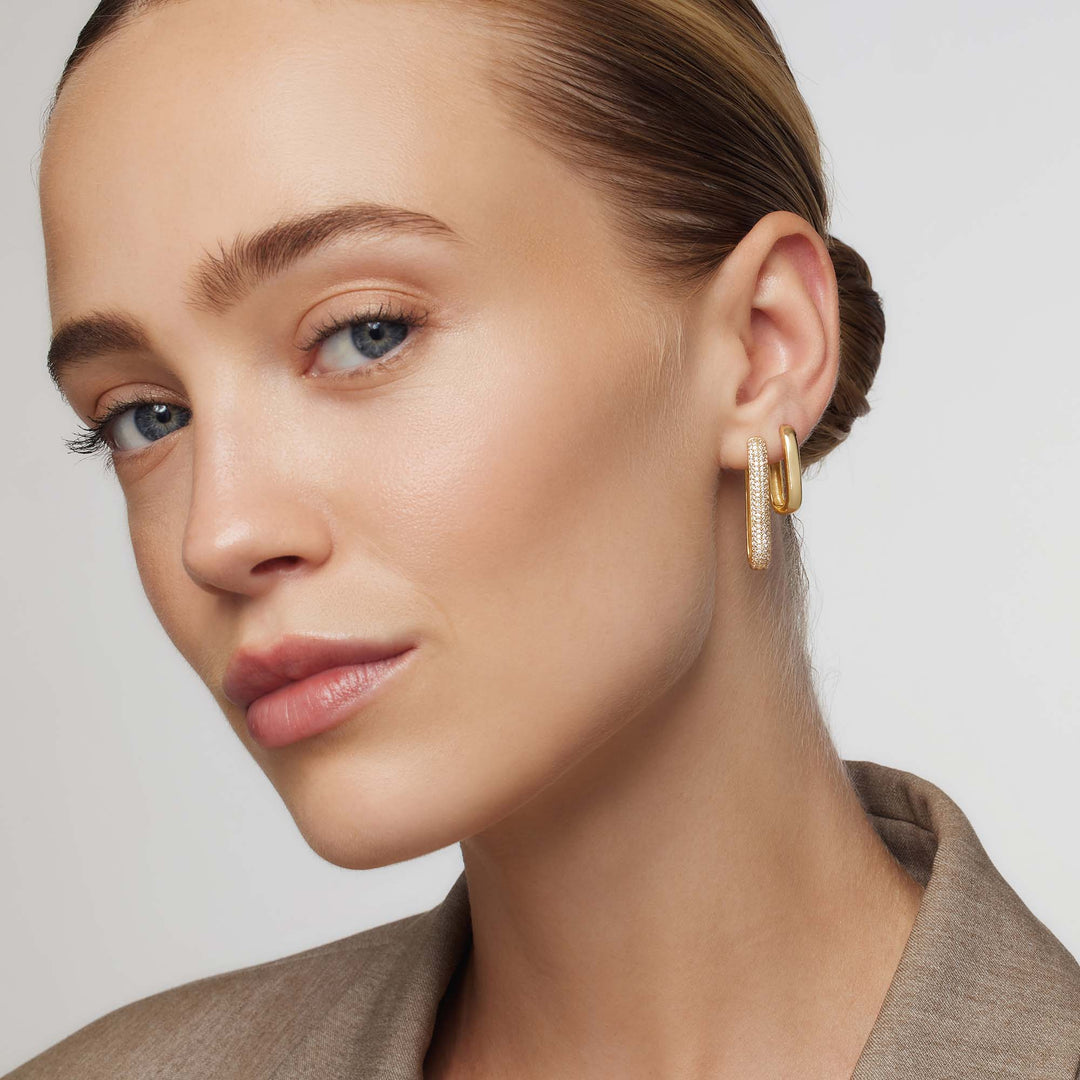 Beanie – Pave Gold Elongated Hoop Earrings