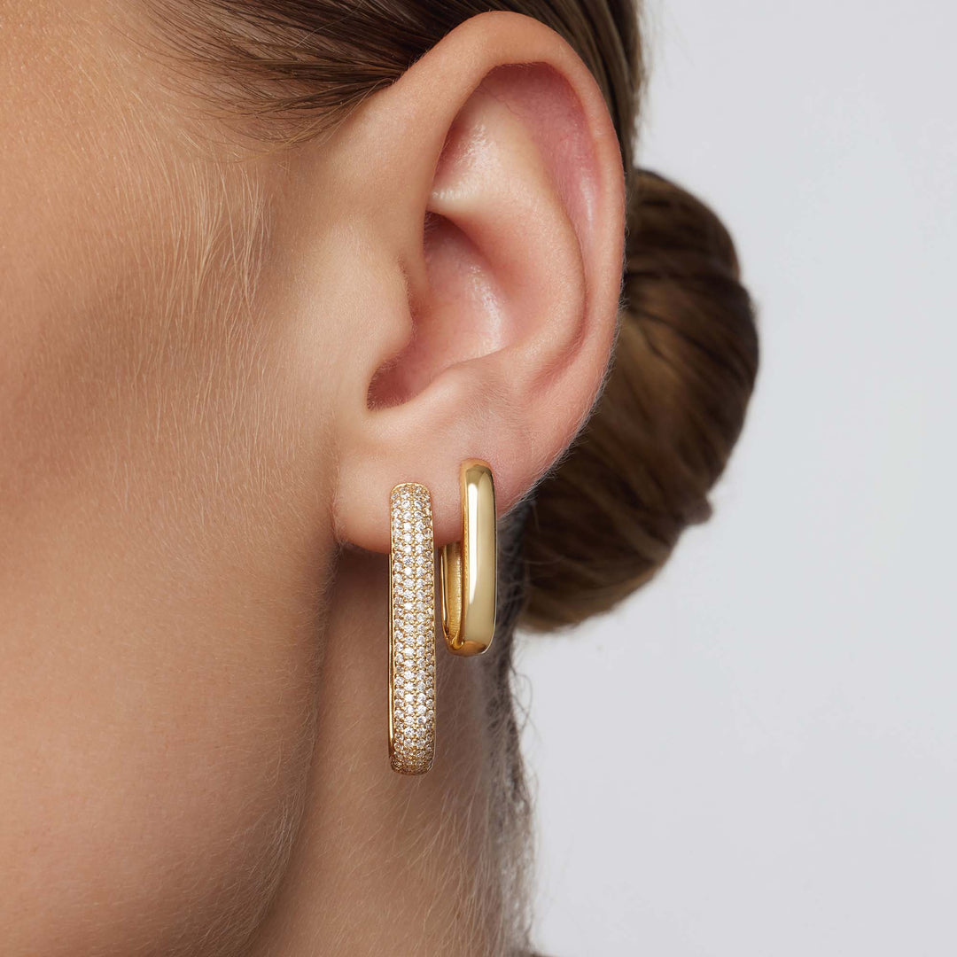 Beanie – Pave Gold Elongated Hoop Earrings