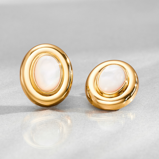 Kathleen – Gold Oval Stud Earrings with Mother-of-Pearl