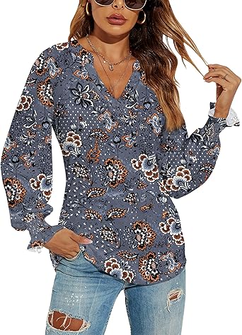Sabine – Ethnic Print V-Neck Blouse for Women