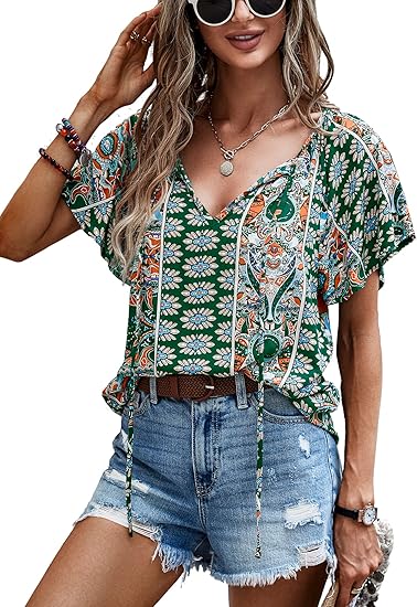Carmela – Ruffle Short Sleeve Tunic Top for Women