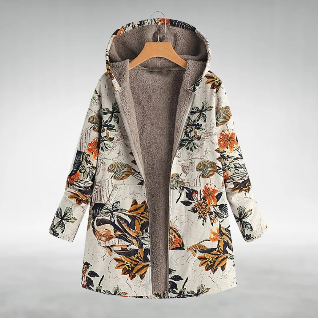 Eleanora – Floral Sherpa-Lined Hooded Coat for Women