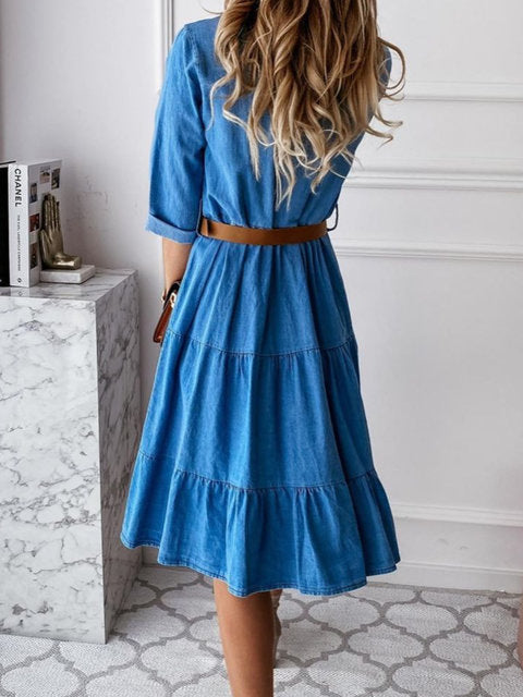 Alona – Tiered Denim Shirt Dress for Women