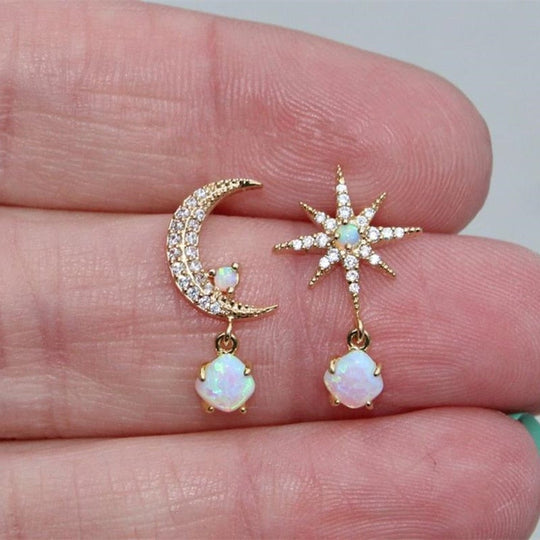 Elaina – Moon & Star Opal Drop Earrings for Women