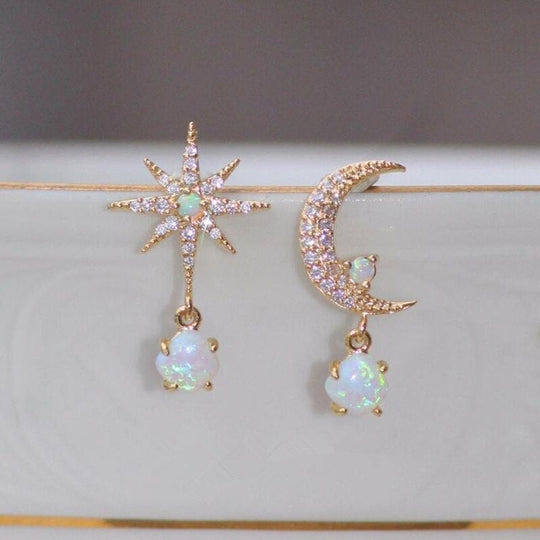 Elaina – Moon & Star Opal Drop Earrings for Women