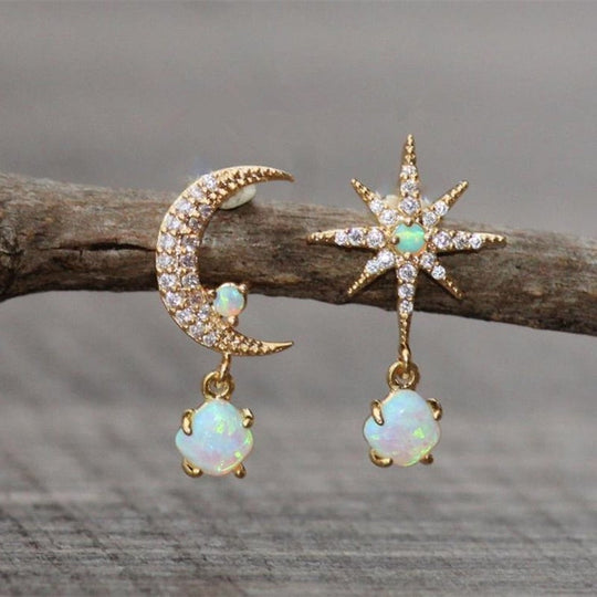 Elaina – Moon & Star Opal Drop Earrings for Women