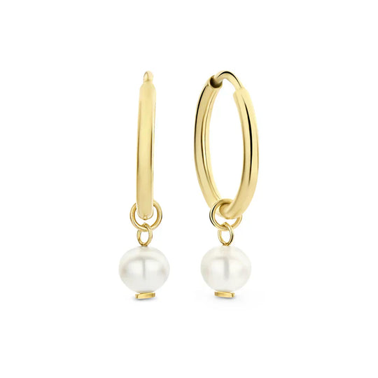 Conchata – Gold Hoop Earrings with Pearl Drop