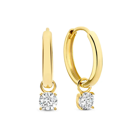 Fern – Gold Hoop Earrings with Solitaire Charm
