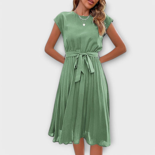 Mireia – Pleated Dress with Waist Bow