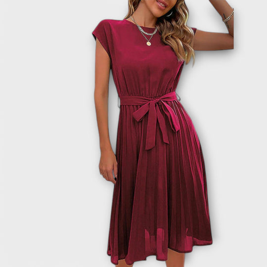 Mireia – Pleated Dress with Waist Bow