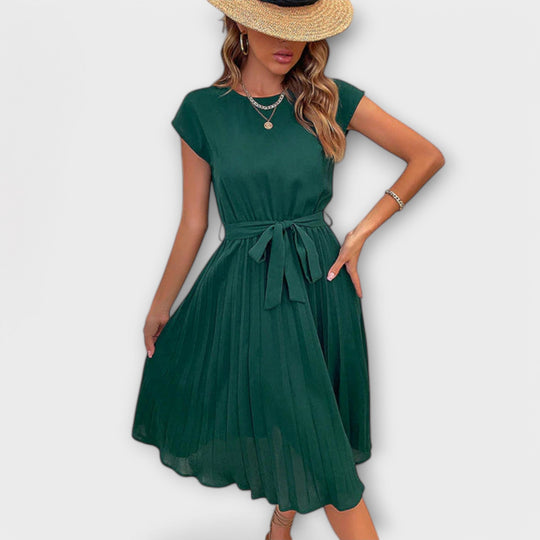 Mireia – Pleated Dress with Waist Bow