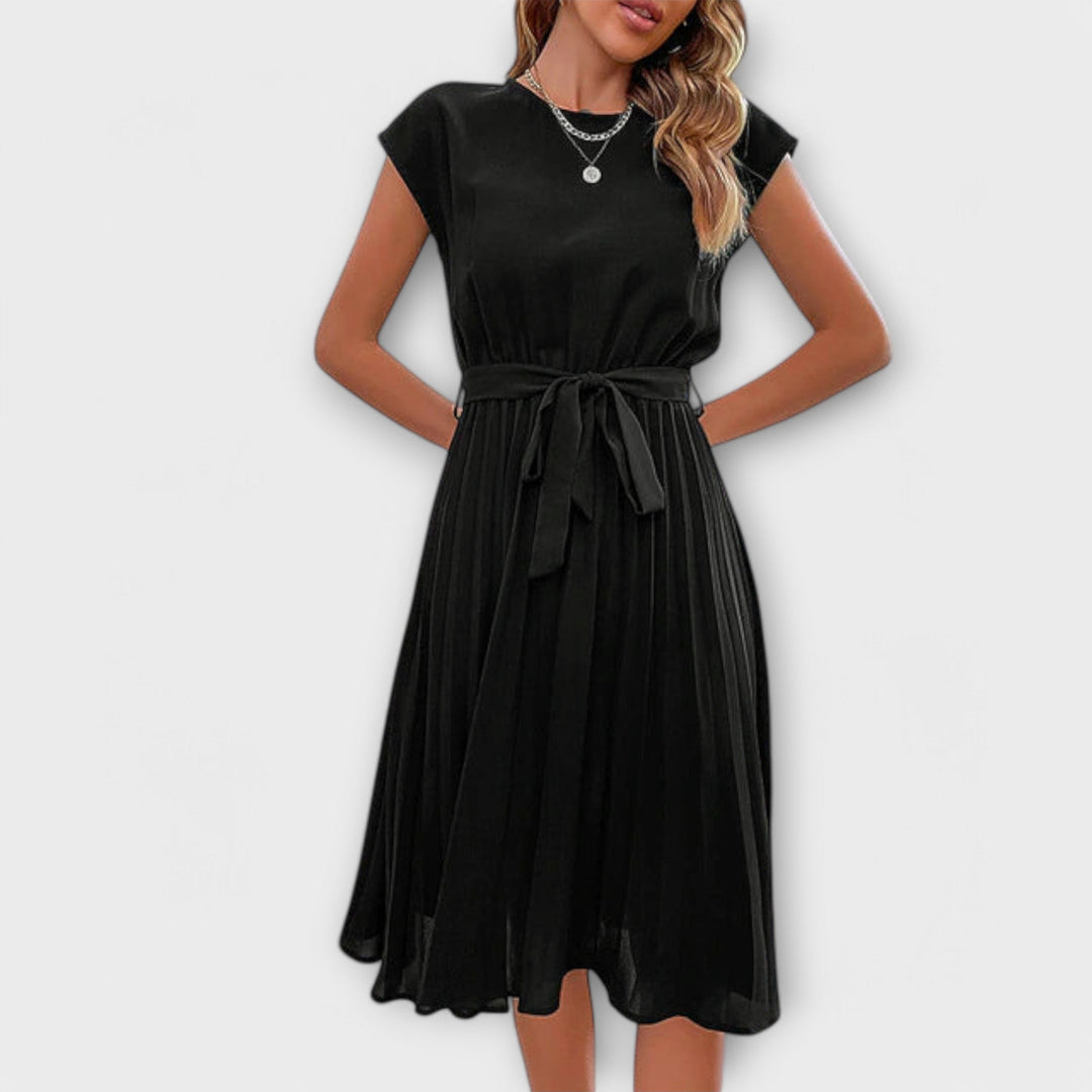 Mireia – Pleated Dress with Waist Bow
