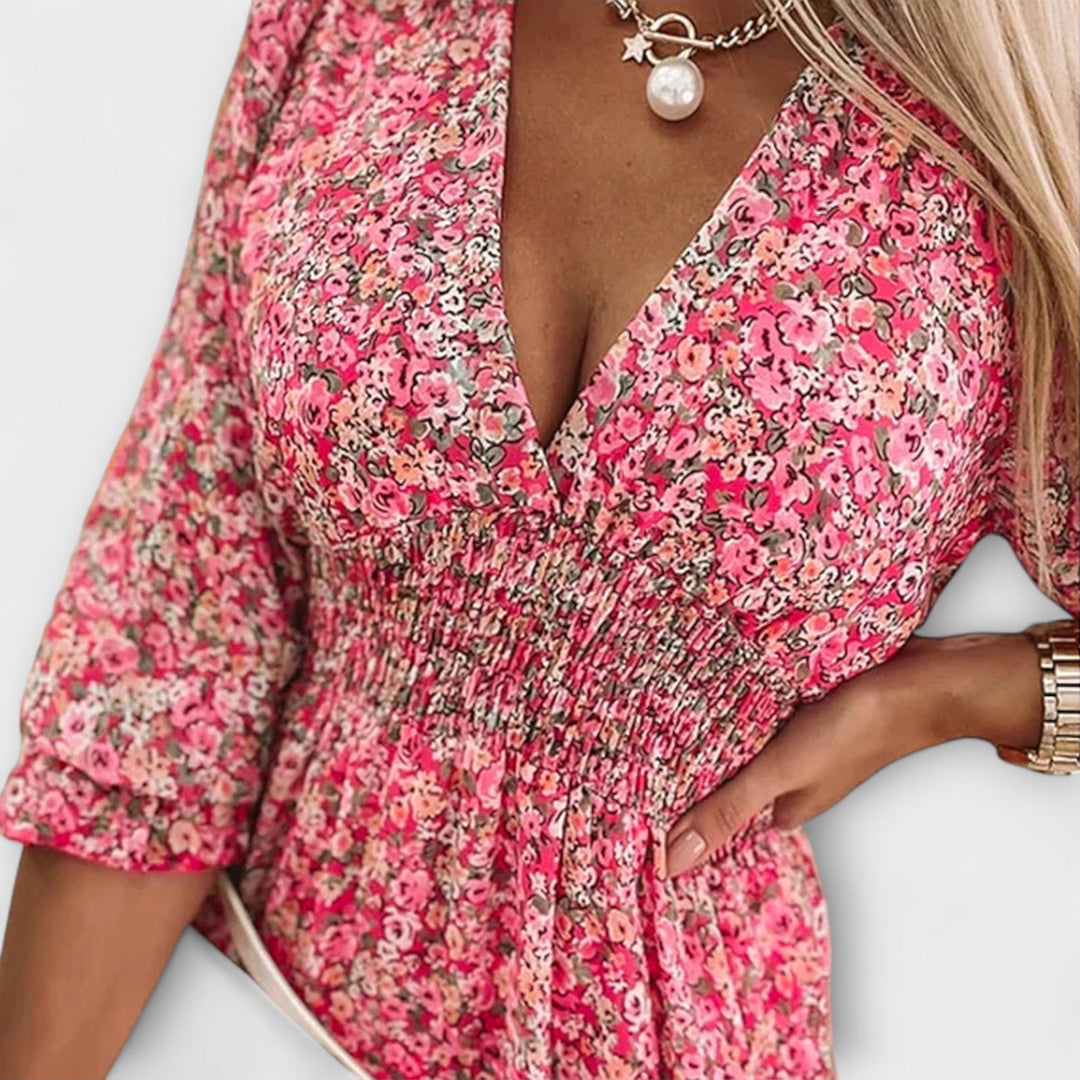 Isabelle | Floral Midi Dress with Elegant Flair