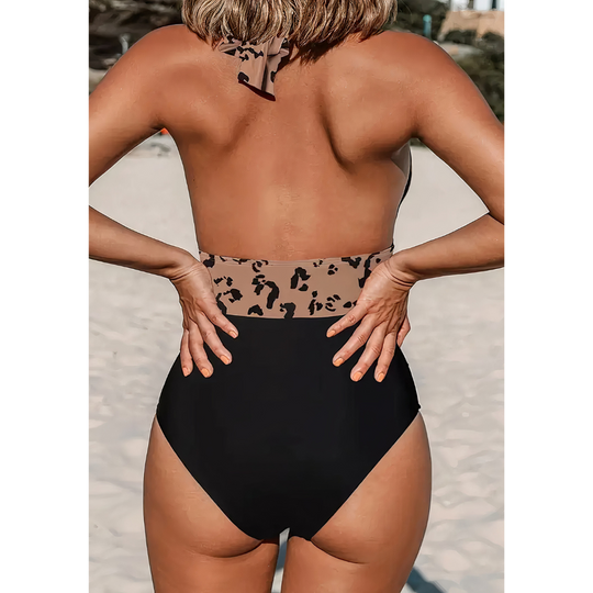 Althaea - Halterneck Geometric Print One-Piece Swimsuit