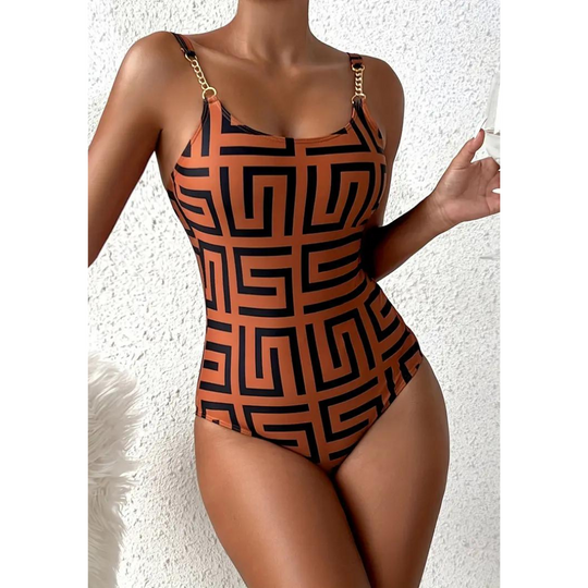 Althaea - Halterneck Geometric Print One-Piece Swimsuit